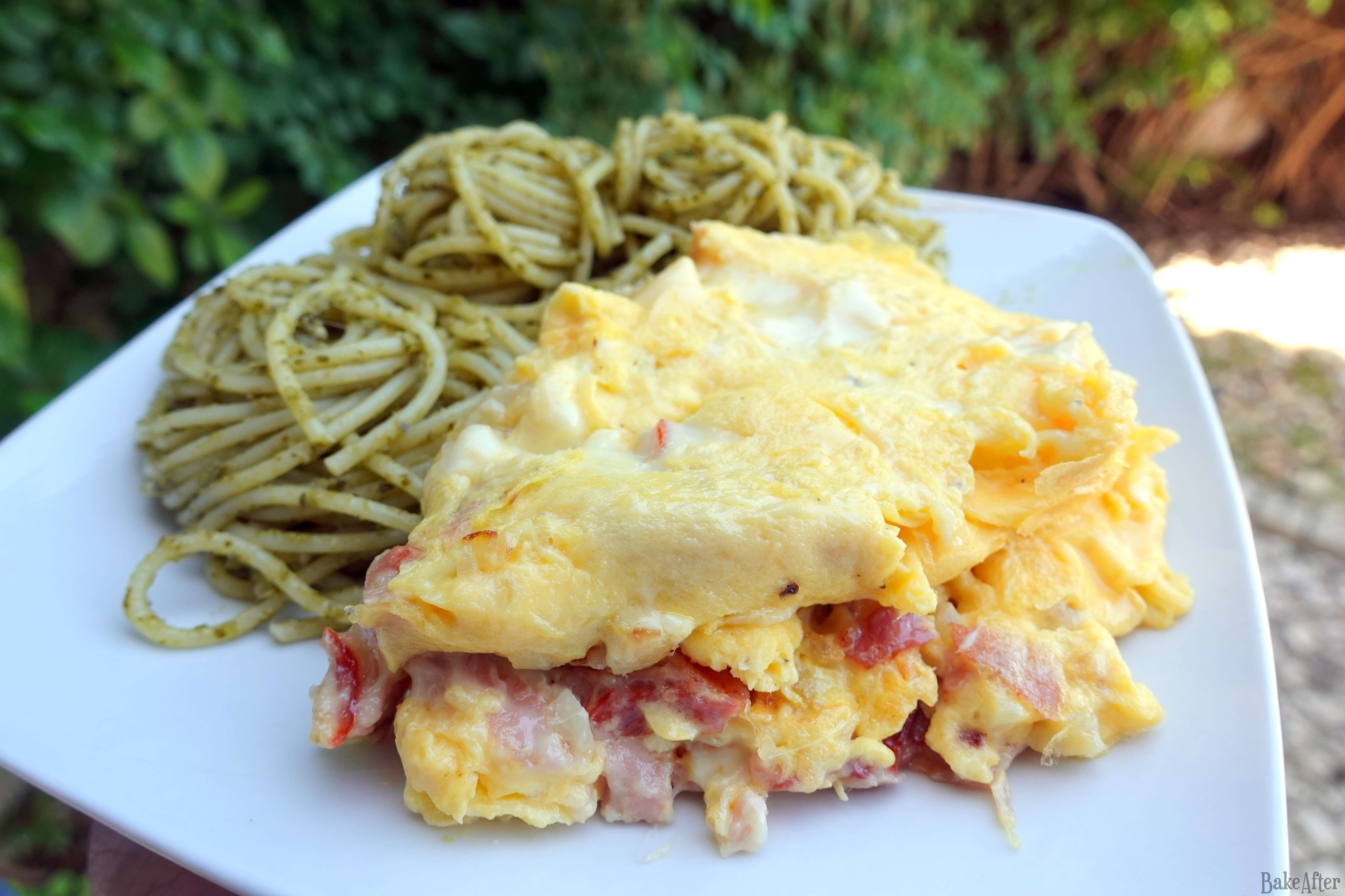 Rustic Omelet with Creamy Pesto Spaghetti · Bake After Recipe