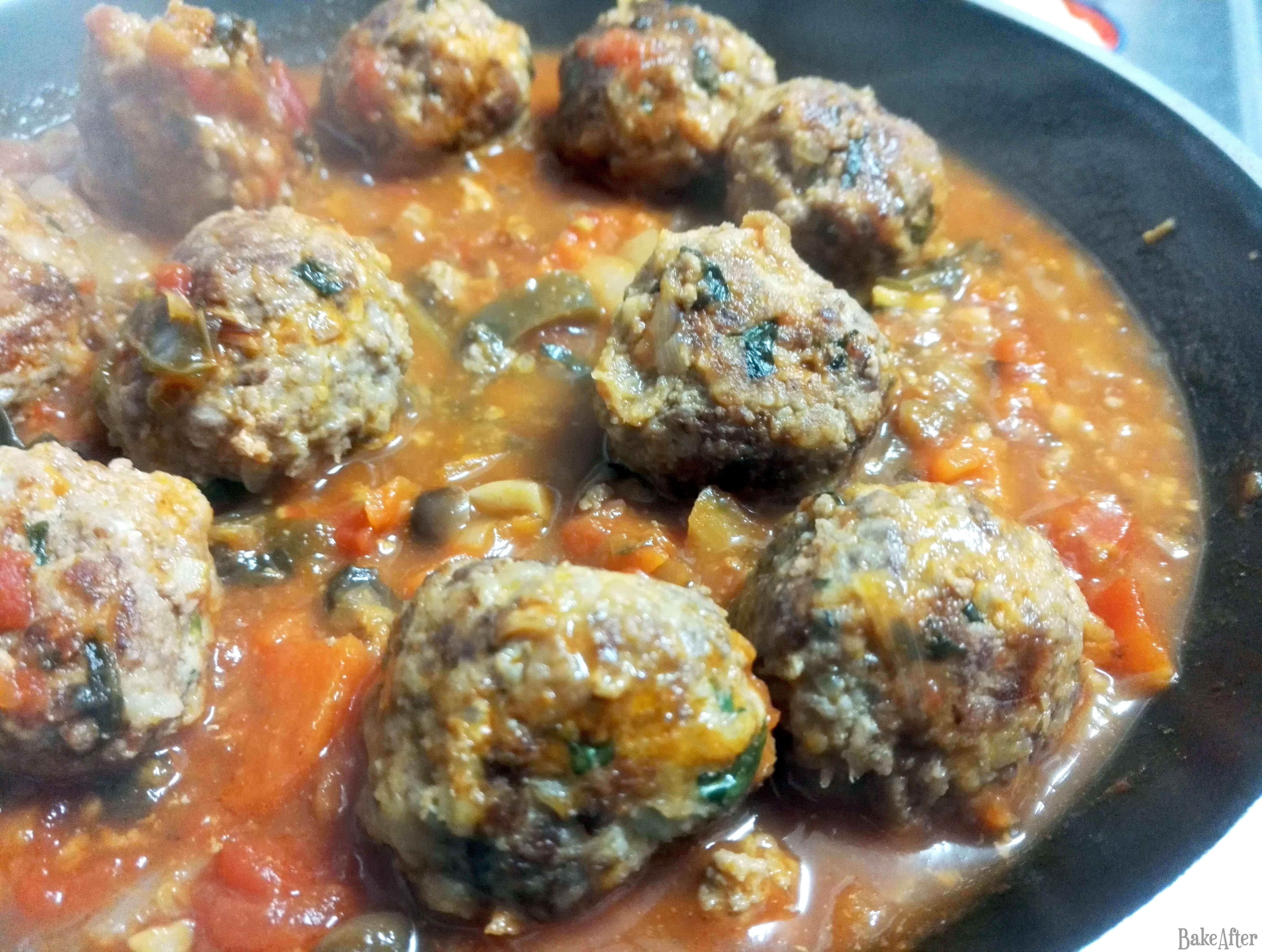 Juicy Pork & Beef Meatballs Simmered in a Spicy Rustic Tomato Sauce · Bake After Recipe